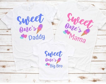 sweet one ice cream birthday shirt, mom of sweet one, dad of sweet one, ice cream sweet one family shirts, icecream birthday shirt