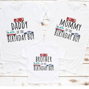 Emergency vehicles Birthday Matching Family Shirts, Rescue Vehicle Birthday Mom dad brother sister shirt, first responder shirt image 2