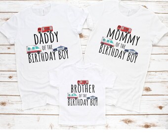 Emergency vehicles Birthday Matching Family Shirts, Rescue Vehicle Birthday Mom dad brother sister shirt, first responder shirt