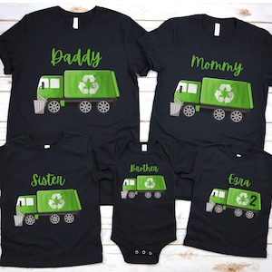 Chemises familiales assorties pour anniversaire de camion à ordures, fête de camion de recyclage