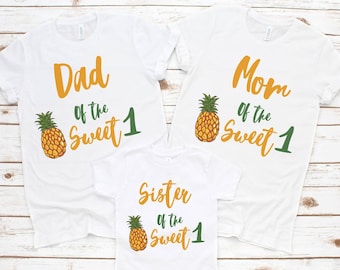 Pineapple Sweet One Birthday Family Shirts, Pineapple First Birthday Outfit,  Tropical Birthday Shirt