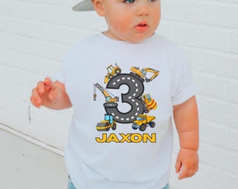 Personalized Construction Birthday Shirt, Excavator Digger Party Outfit, Toddler Boy Age three
