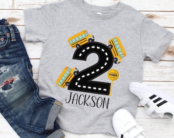 Wheels on the Bus Birthday Outfit, Boys 2nd Birthday Shirt, Personalized Party Tee