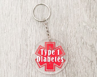 Diabetes sleutelhanger, diabetes type 1, medische waarschuwing sleutelhanger, diabetes sleutelhanger, diabetes bewustzijn, diabetes noodsleutelhanger, medische tag