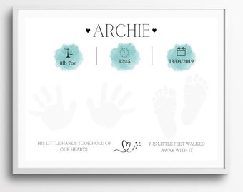 Personalised Baby Print, Birth Details, Baby Boy Nursery Decor, New Baby Gift, Newborn Keepsake