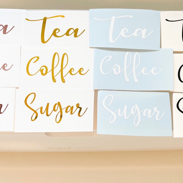 Etichette in vinile, Etichette per zucchero da caffè da tè, Adesivi in vinile, Etichette per barattoli, Etichette per la casa, Adesivo per tè, Adesivo per caffè, Adesivo per zucchero, Etichette per la casa