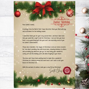 Carta de Papá Noel Imprimible, Carta Digital de Papá Noel, Carta Infantil de Papá Noel, Carta de Navidad