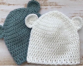 Chapéu de bebê, chapéu de recém-nascido, chapéu de urso, chapéu de crochê, gorro de bebê, presente de recém-nascido, menina, menino, novo presente de bebê, lembrança de bebê