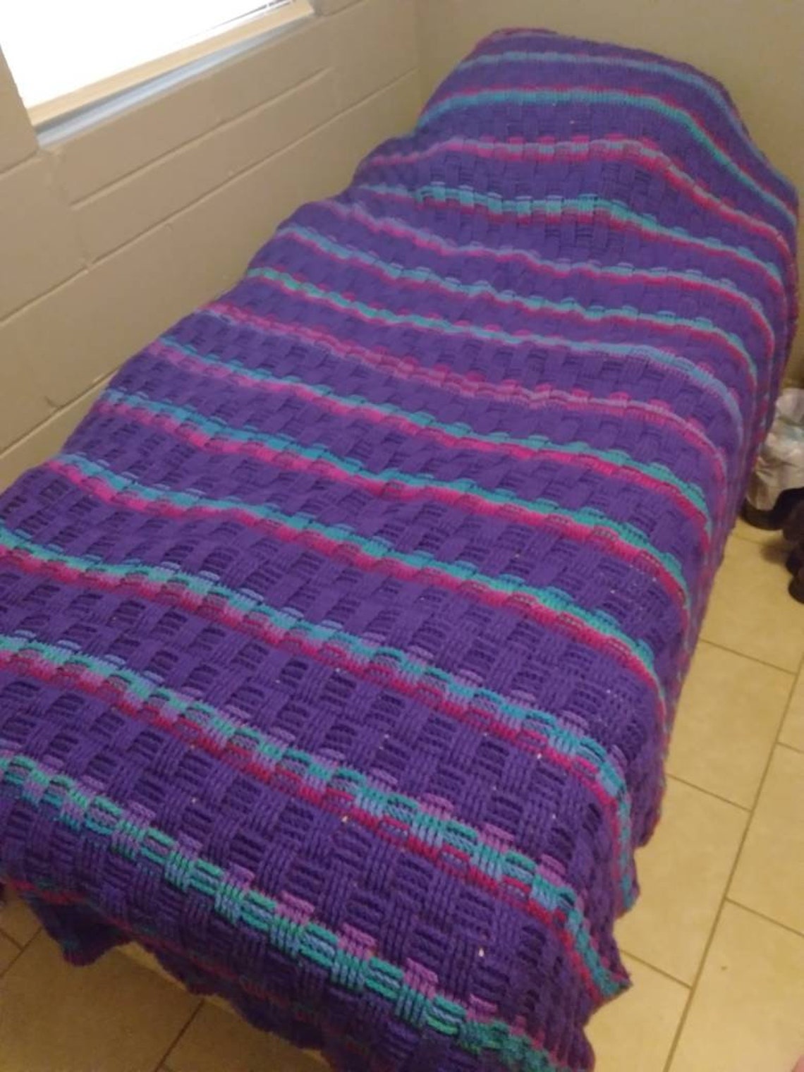 Hand crocheted Basket Weave Twin size blanket. Etsy