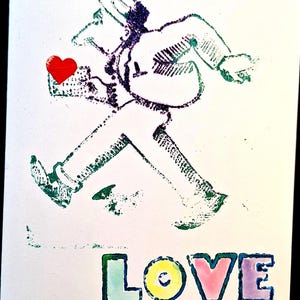 Invio di amore fatto a mano, insolito, unico, dipinto a mano, unico nel suo genere, biglietto di auguri eccentrico 5 x 7