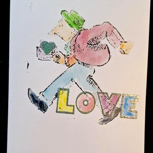 Inviare amore fatto a mano, insolito, unico, dipinto a mano, unico nel suo genere, biglietto di auguri eccentrico