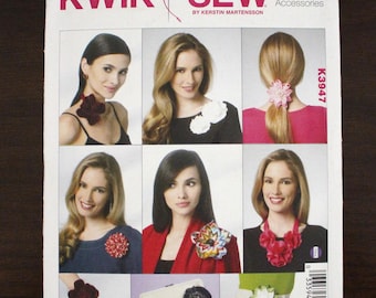 Flower Accessories Patterns, K3947 Kwik Sew, Instructions for Ten different Flowers Daisy, Rose, Poinsettia & More, Uncut Factory Fold, P2