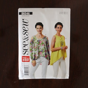 See & Sew B6546 Misses&#39; Tops, Very Loose Fitting, Pullover, Neckline Variations, Off Shoulder, Xsm-Sml-Med-Lrg-Xxl, Uncut Factory Fold, P11