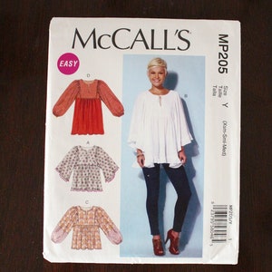 MP205 McCall&#39;s Misses&#39; Pullover Top and Tunic Sewing Pattern, Fitted thru Bust, Boho Style, SZ  Xsm-Sml-Med, New Uncut Factory Fold, P16