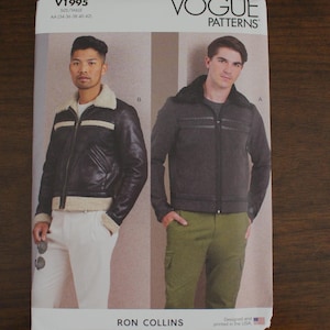 Vogue V1995 Men&#39;s Jacket by American Designer Ron Collins w Variations, SZ (34-36-38-40-42) OR (44-46-48-50-52) New Uncut w Factory Fold, V3
