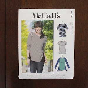 Tee Shirts/Tops M7286 Misses&#39; Tops, Lace Contrast at Shoulder, Raglan Sleeve, Scarf Hem ,  Size L-XL-XXL, Uncut Factory Fold, P6