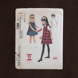 Vintage McCall&#39;s 7380 Girl&#39;s / Child&#39;s Dress, Jumper and Blouse Pattern, Size 4, Has Underlay and Pleats, Complete, Uncut w Instructions, EG