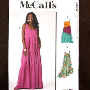 McCall&#39;s M8506 Cute Misses&#39; Dresses w Strap Variation, Color Block Options, Diagonal Bottom Tiers, Uncut Factory Fold, P18