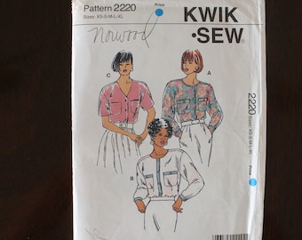 Blouse Pattern K2220 Misses' Round Neckline, Contrast Fabric Options, Challis, Silk Types, Light Cottons, Kwik Sew, "Uncut",  XS S M L XL