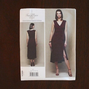 May include: A sewing pattern for a sleeveless dress with a V-neckline and a side slit. The pattern is by Tracy Reese, a Vogue Patterns American Designer. The pattern number is V1586 and the size is AS (16-8-10-12-14).