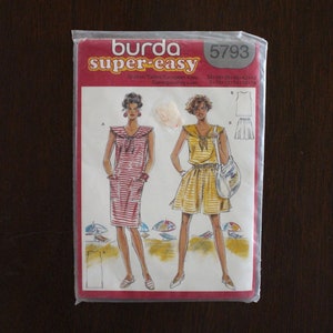 Burda 5793 &quot;Super Easy&quot; Dress, Top, Shorts Sewing Pattern w Tie Collar, Striped Fabric, US Size 8-18 UNCUT Sewing Pattern Factory Fold