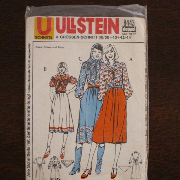 Authentic European Folkware Skirt, Blouse, Scarf, Pattern/Costume, Un-Cut Vintage Ullstein SZ 36/38, 40, 42/44, NOTE:  Pattern in German, P7
