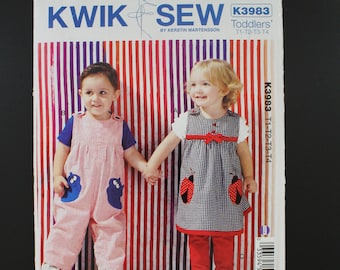 Kwik Sew K3983 Toddler Dress, Overalls Pattern (Sizes T1-T4), P1