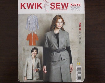 Misses' Jackets Semi-fitted Unlined Jackets, Side Panels, Sleeve Variations, Kwik Sew Pattern K3716  Woven Fabrics, XS-S-M-L-XL, Uncut FF P7