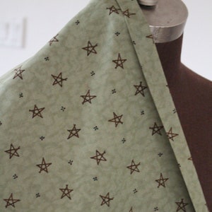 Moda Fabrics Green Background Rustic Brown Stars, All Over Print, Vintage Moda by Deb Strain, Half Yard Cut, Quality Quilt Weight