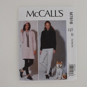 Hooded Dress & Top, Pants, Dog Coat, M7816 McCall's, Very Loose Fitting Top, Close Fitting Pant, Hooded Dog Coat, Uncut Factory Fold, P7