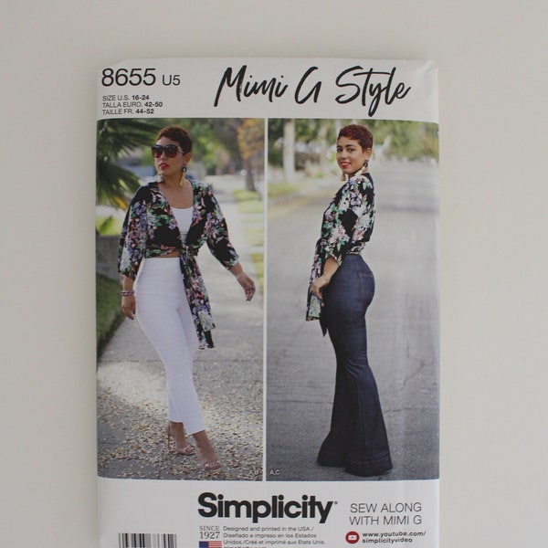 mimi g S8655 Simplicity Misses' High Waisted Slim or Bellbottom Pants & Tie Front Top, Easy to Follow Video Tutorial, New Factory Fold, P11