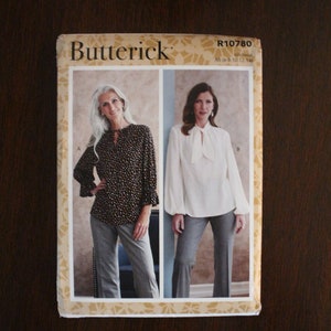 B6790 / R10780 Butterick Tie Front Top, Sleeve & Neck Variations, Flounce Cuff, Size 6-8-10-12-14 Uncut Factory Fold, B8