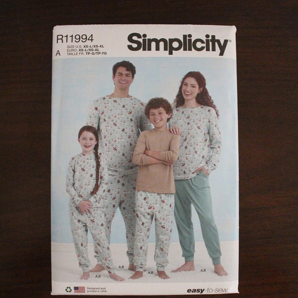 Simplicity S9861 / R11994 Children's, Teens, Adults Knit Loungewear, Misses', Men's and Kids Pajama / Lounge Pants, Tops, New Uncut P17