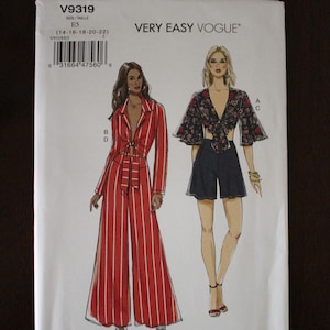 Vogue V9319 &#39;Very Easy&#39; VOGUE, Misses&#39; Tie Tops, Shorts, and Wide Leg Pants, Size 14-16-18-20-22, New Uncut FF, V3