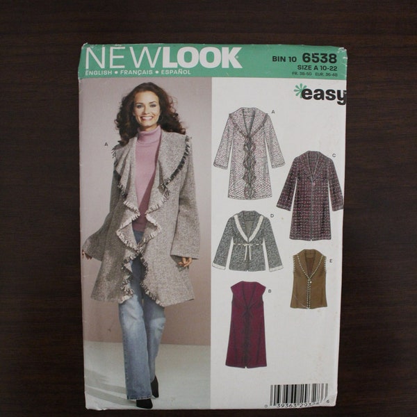 EASY Jackets for Wool & Wool Blends, Tweed, Fleece, Linen Blends, Size 10-12-14-16-18-22, Newlook Pattern 6538  Uncut Factory Fold, P2