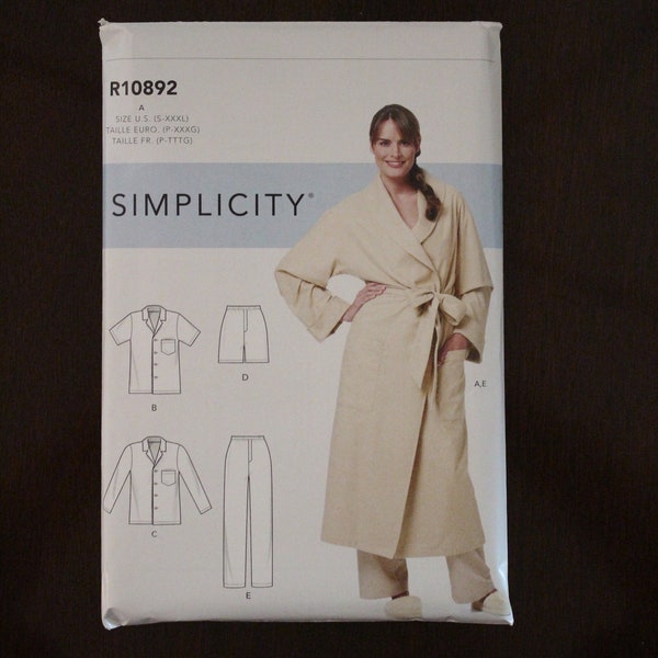 Simplicity S9217 / 10892 Unisex Robe, Pajamas, Men's and Women's in One Pattern, Cozy Robe, Shorts and Pants S-M-L-XL-XXL-XXXL New Uncut P1