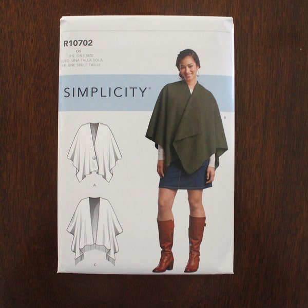 Poncho Wraps Misses' Fleece Cape Style Wrap, S8173 Simplicity, One SZ Fits Most, Unlined Cape, R10702, New Uncut Factory Fold, P11