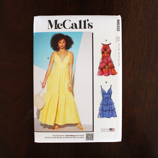 McCall's M8322 Misses' Dresses V-Neck Sun Dress, Halter, Summer Wedding Cocktail Dress, Uncut Factory Fold, P4