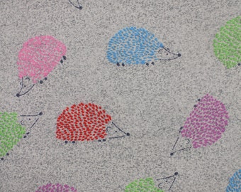 Flannel Hedgehog Gray Background - 1 Yard Cut  100% Cotton ~ Colorful Pink, Red, Blue, Lime Green Animals ~ All Over Design