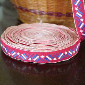 3/4&quot; Woven Ribbon, Flags & Stars, Red White Blue Design, Vintage Jacquard Trim, New Old Stock, By the Yard, Multiple Yards Available