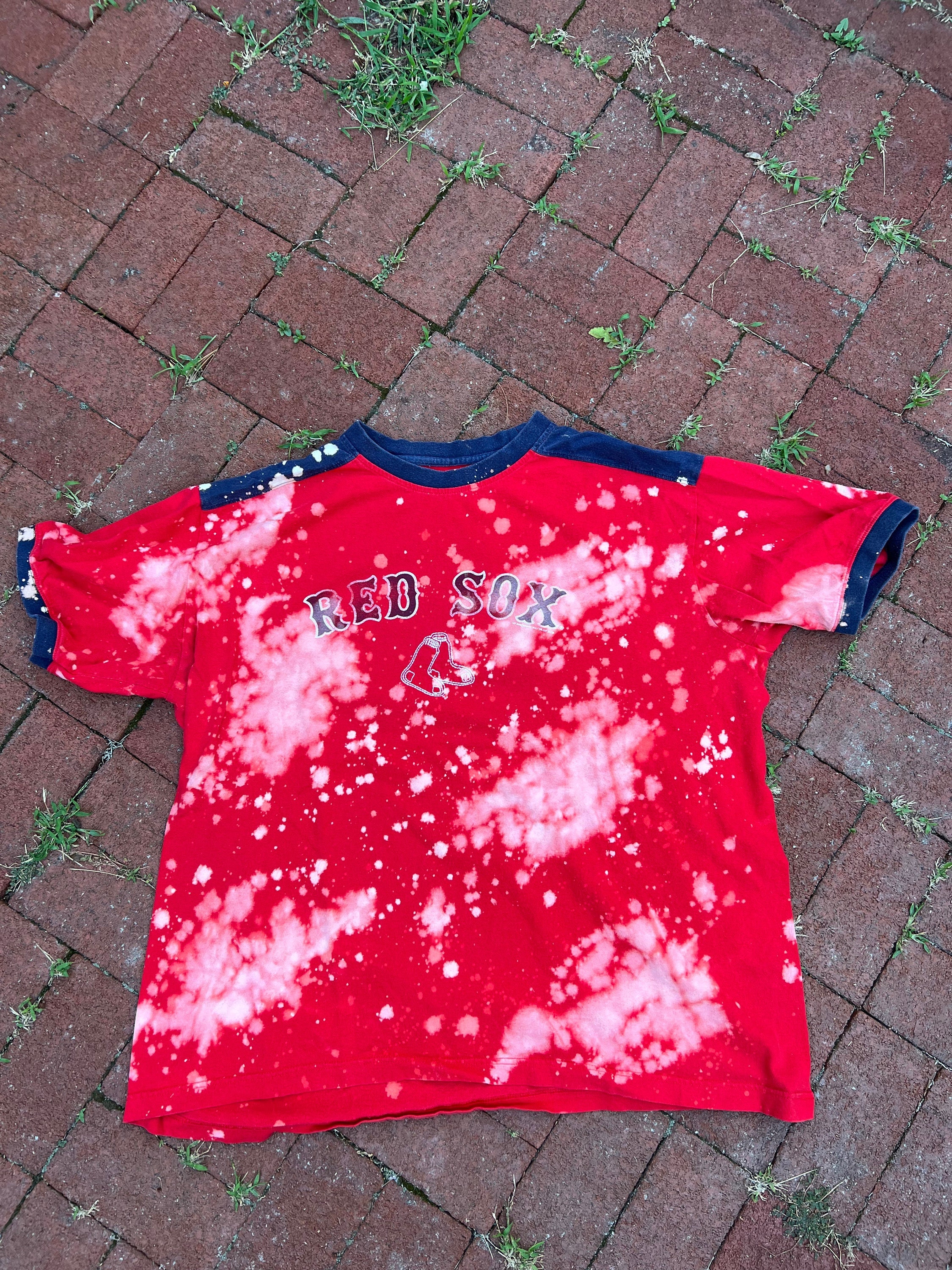 Custom Boston Red Sox Up-cycled Bleached Reverse Dyed XL 