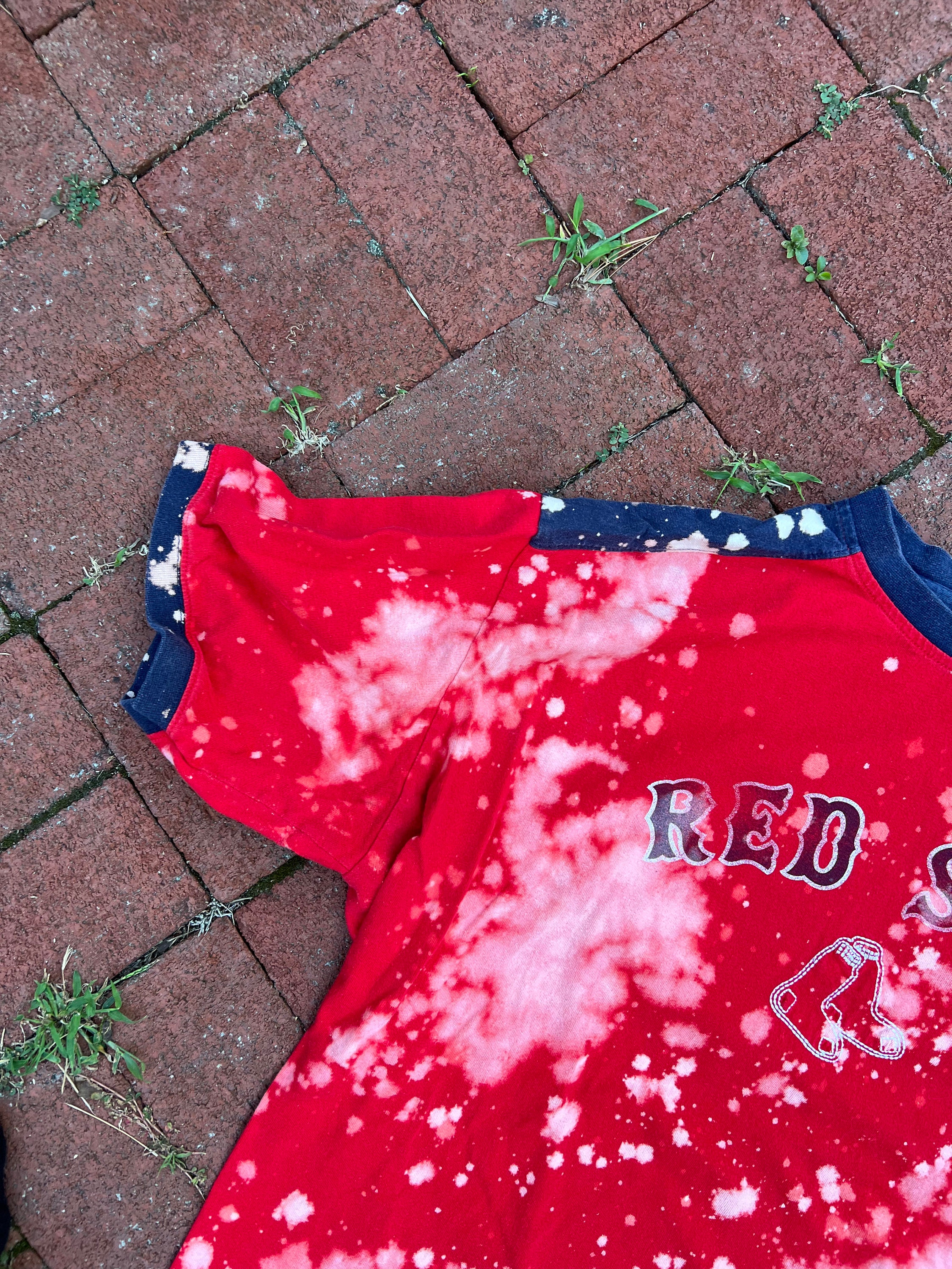 Custom Boston Red Sox Up-cycled Bleached Reverse Dyed XL 