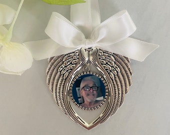 Personalised Photo Memorial Decoration | Angel Wings Ornament | Hanging Memorial Decoration | Christmas Rememberance Gift | Angel Wings