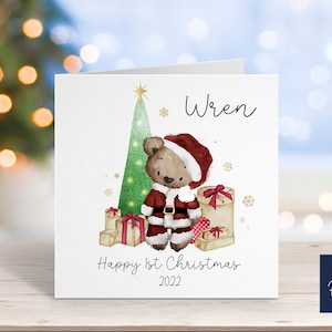 Première carte de Noël personnalisée | Première carte de Noël personnalisée | Carte de Noël pour bébé | Petite fille | Baby Boy | Teddy Bear 1ère carte de Noël