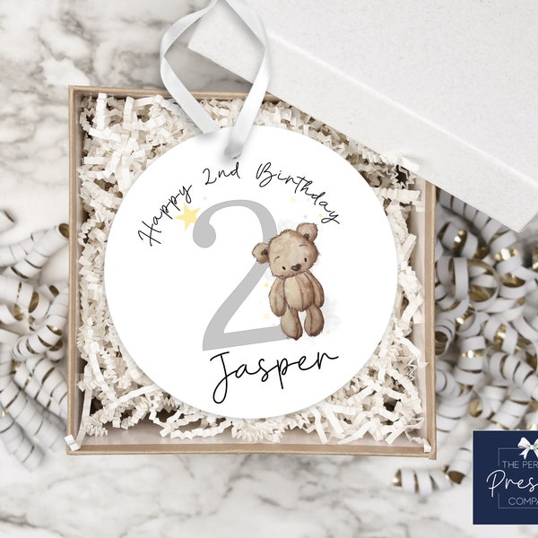 Personalised Second Birthday Gift | Personalised Second Birthday Keepsake | Second Birthday Teddy Bear | Birthday Ceramic Ornament