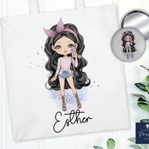 Personalisierte Mädchen Einkaufstasche | Teenager Einkaufstasche | Pre Teen Tasche | Mädchen Tasche | Täschchen und Spiegel Geschenk Set | Teenager Girl Geburtstagsgeschenk