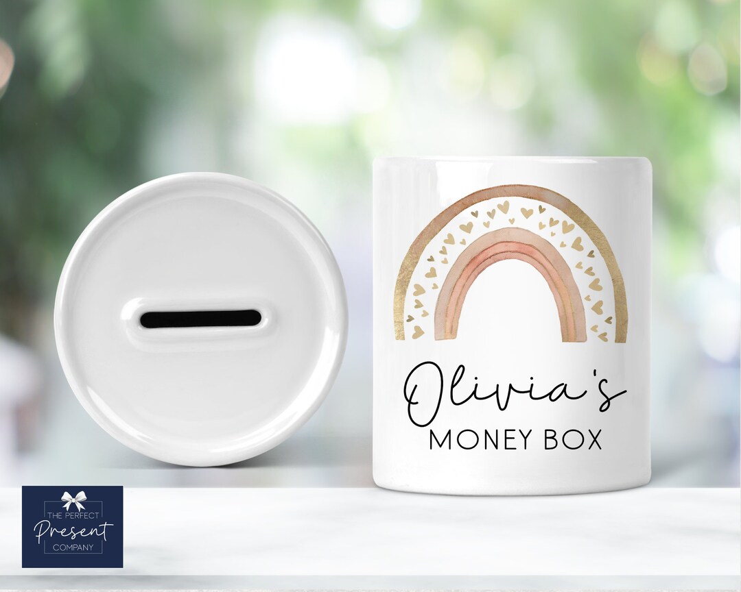 Personalised Rose Gold Rainbow Money Box | Girls Money Box | Ceramic ...