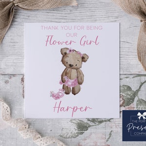Personalisierte Blumenmädchen Karte | Danke Blumenmädchen | Danke Blumenmädchen Karte | Blumenmädchen Teddybär | Karte für Blumenmädchen