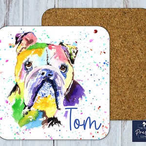 Personalised Coaster | Watercolour Bulldog Coaster | English Bulldog Gift | Dog Gift | British Bulldog | Dog Lover Gift | Bulldog Drinks Mat