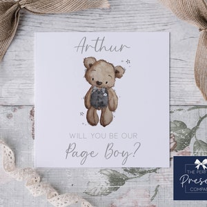 Personalisierte Seite Junge Karte | Dankesseite Junge | Danke, dass Du unsere Pageboy Karte | Seite Junge Teddybär | Karte für Page Boy | Seite Junge